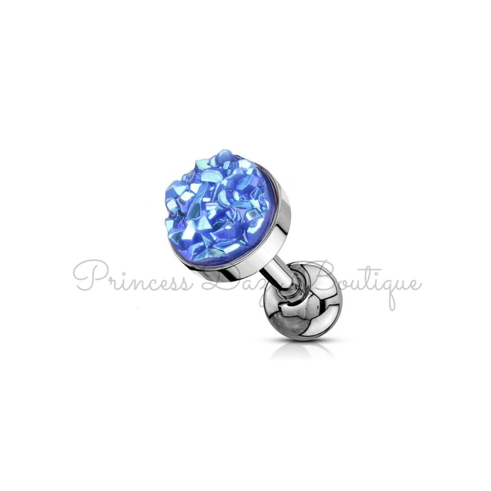 Blue Druzy Stone Cartilage Tragus Barbell Earring